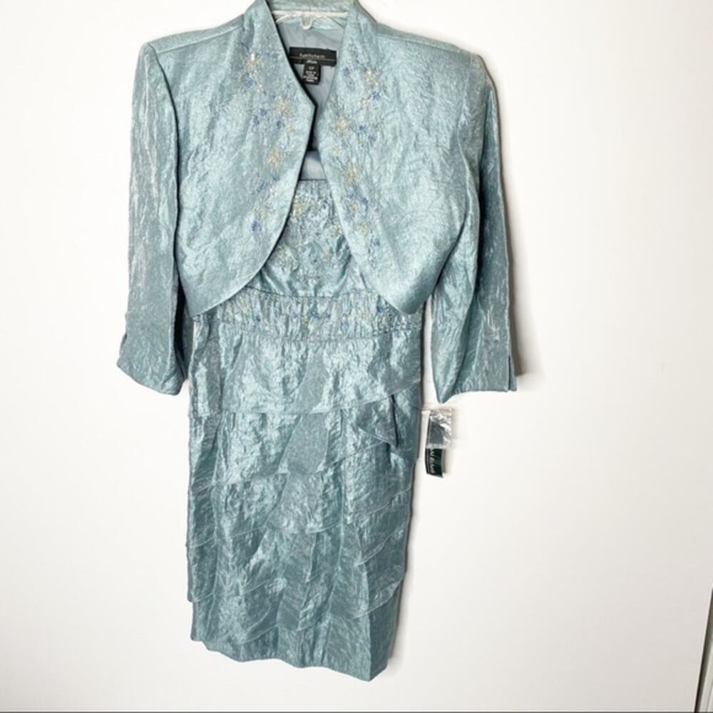 NWT R & M‎ Richards Blue 2 Piece Beaded Dress & Jacket Set Wedding Formal Sz 12P